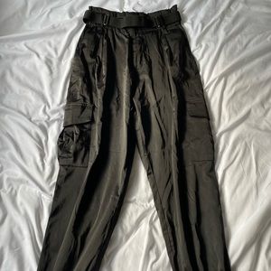 Zara black satin cargo pants